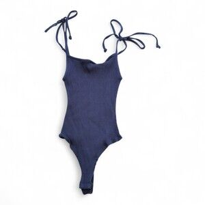 Windsor Navy Ribbed Tie-Strap Tank Bodysuit -‎ S